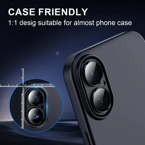 Vista 6 de Korecase Protector de lente de cámara para iPhone 16/iPhone 16 Plus Metal templado vidrio trasero protector de lente compatible con iPhone 16 y Negro