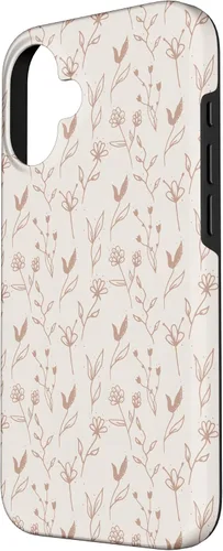 Vista 2 de iPhone 16 Hojas Botánico Flor Planta Línea Arte Terracota Case