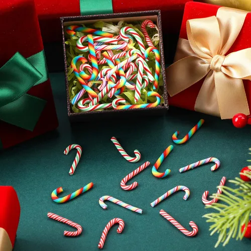 Vista 3 de Giegxin 60 piezas de bastón de caramelo de Navidad para manualidades, arcilla plástica falsa de caramelo, decoraciones de menta mini arcoíris