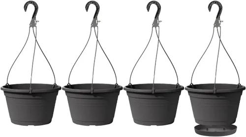Vista 9 de 4 Piezas Macetas Colgantes para Plantas de Interior, 10" Macetas Grandes de Plástico Colgantes con Bandejas de Drenaje y Soporte de Cadena