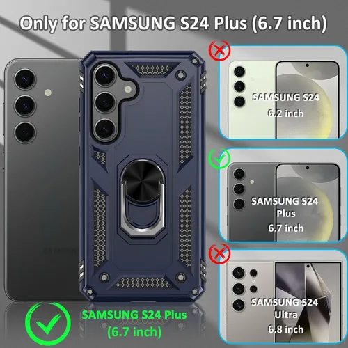 Vista 2 de Funda S24 Plus, S25 Plus, para Samsung S24+/S25+, con anillo de soporte, soporte ajustable, grado militar, protección resistente, a prueba de Azul