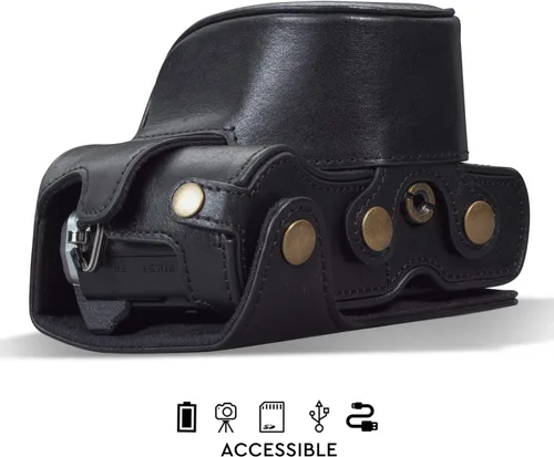 Vista 2 de MegaGear MG1932 Ever Ready - Funda de piel auténtica para cámara compatible con Olympus OM-D E-M10 Mark IV, color negro