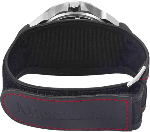 Vista 3 de Mountaineer MN1451 - Reloj deportivo para hombre analógico correa de nailon de cuero negro costuras rojas para hombre Negro