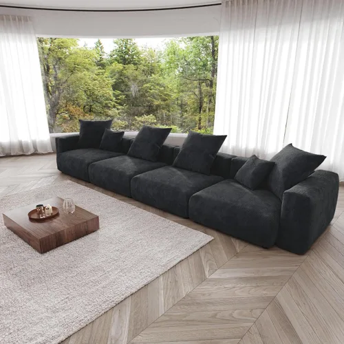 Vista 21 de JACH Sofás Seccionales de Pana para Sala de Estar, Sofá Seccional Modular con Otomanas Chaise, Fundas de Cojines Removibles, Sofá Cama Moderno
