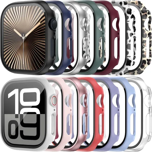 Vista 12 de Paquete de 14 fundas para Apple Watch Series 3 2 1 de 38 mm con protector de pantalla de vidrio templado, funda protectora totalmente rígida