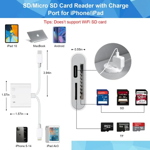 Vista 2 de Lector de Tarjetas SD para iPhone iPad, Visor de Tarjetas SD para Cámara de Sendero Digital con Ranura Dual para MicroSD/SD, Conectar y Usar, Carga