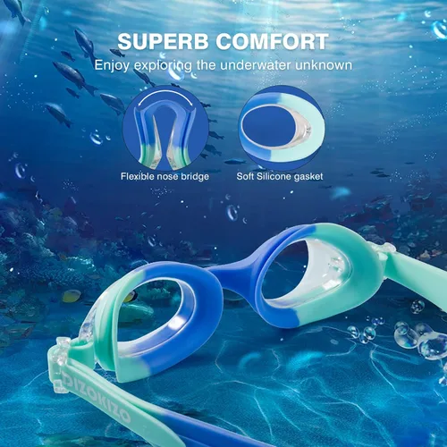Vista 5 de Paquete de 2 gafas de natación para niños pequeños de 6 a 14 (8 a 12), protección UV antivaho sin fugas, gafas de natación para niños y niñas