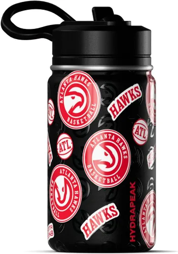 Vista 2 de Hydrapeak x NBA Botella de agua mini de 14 onzas oficialmente licenciada de los Atlanta Hawks para niños con tapa con popote y asa, reutilizable