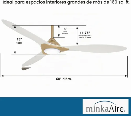 Vista 5 de Minka-Aire F868L-SBR/WHF Elegante ventilador de techo de 60 pulgadas con luces, latón suave