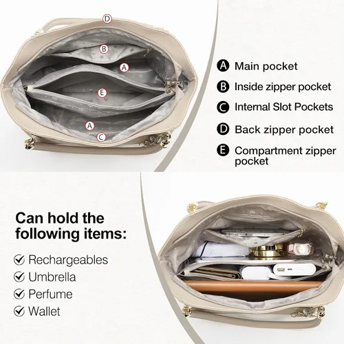 Vista 6 de FOXLOVER Bolso de mano de cuero genuino de gran capacidad para mujer, bolsos de diseñador para hombro, bolsos grandes minimalistas