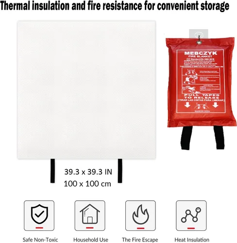 Vista 5 de Manta de emergencia para cocina con revestimiento de silicona. Manta ignífuga para el hogar para cocina, campamento, oficina, barbacoa, soldadura