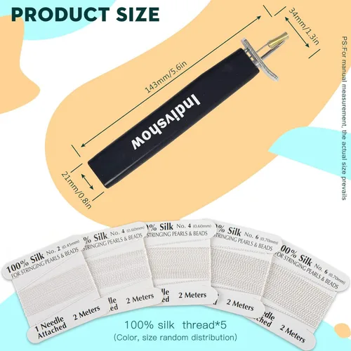 Vista 2 de INDIVSHOW Kit de herramientas para anudar cuentas con 5 tarjetas, hilo de cordón de cuentas de seda 100% natural para hacer joyas de perlas