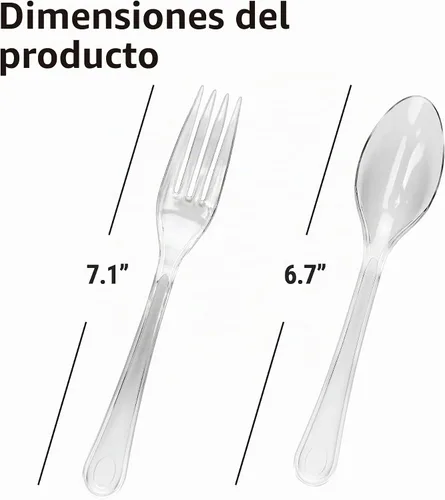 Vista 5 de 2 tenedores de plástico transparente resistentes envueltos individualmente
