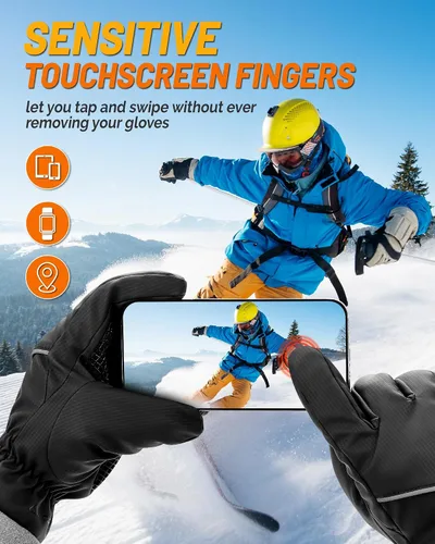 Vista 4 de Guantes de invierno para hombres y mujeres, impermeables, cálidos, guantes de esquí para clima frío, resistentes al viento, guantes de pantalla