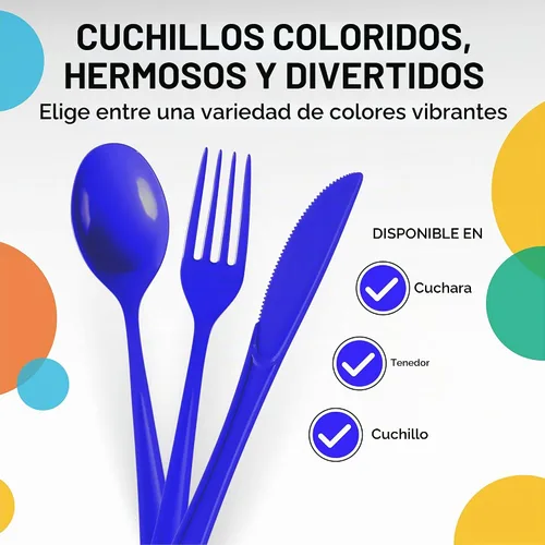 Vista 3 de Party Solids 200 piezas de cubiertos de plástico - Cubiertos desechables resistentes en azul oscuro
