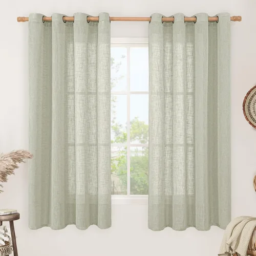 Vista 135 de LAMIT Cortinas de lino marrón caramelo para sala de estar, 84 pulgadas, de lino sintético, texturizado, filtrante de luz, paneles de privacidad