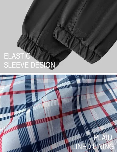 Vista 6 de Bloggerlove Chaqueta impermeable ligera para mujer, rompevientos con capucha y forro a cuadros, para exteriores, tallas S-XXL