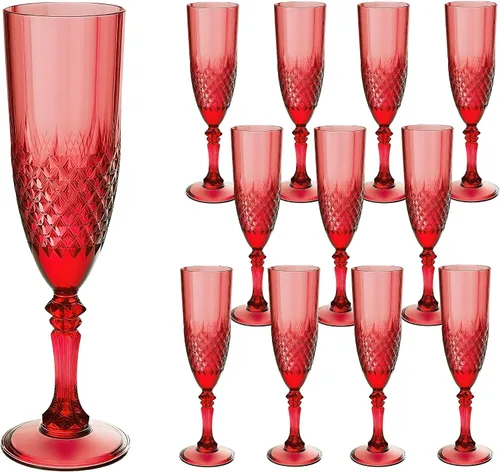 Vista 41 de Copas de champán de plástico, copas de champán a granel, copas de vino acrílicas reutilizables irrompibles para bodas, despedidas de soltero, Ámbar