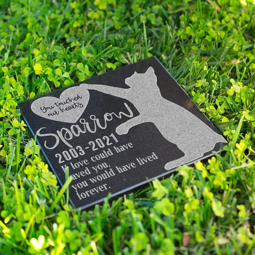 Vista 2 de Piedra conmemorativa personalizada para gatos, marcador de tumba de granito para gatos, 6 x 6 pulgadas, poema de condolencia, regalo de pérdida