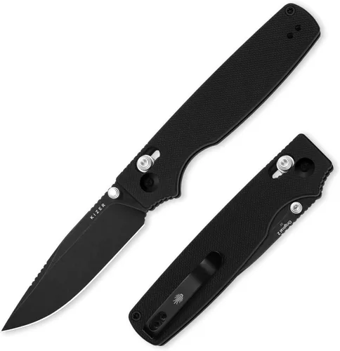 Vista 11 de Kizer Original 2 - Navaja de bolsillo EDC, cuchillo plegable de 3.19" con hoja de 14C28N Sheepsfoot, mango de Micarta, aperturador de pulgar, cierre