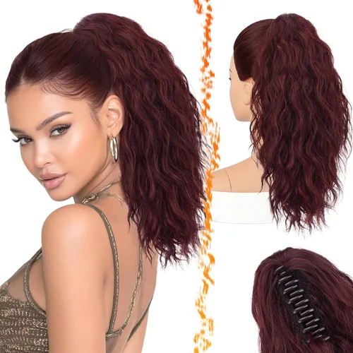 Vista 19 de BARSDAR Extensión de Cola de Caballo Marrón - Extensiones de Cola de Caballo con Pinza de 18 Pulgadas para Mujeres - Extensiones de Cabello Mezcla