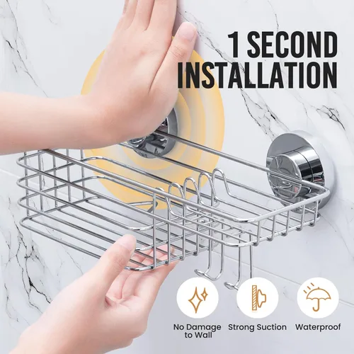 Vista 2 de LEVERLOC Organizador de ducha con ventosa, paquete de 3 organizadores de baño resistentes para ducha interior con ganchos y soporte para jabón