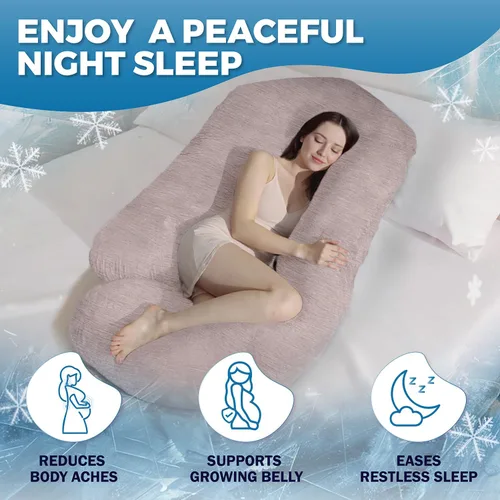 Vista 2 de Almohadas de embarazo para dormir - Almohada de cuerpo completo en forma de V C U con funda extraíble, almohada de maternidad refrescante de 57