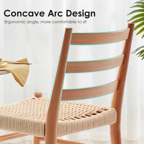 Vista 5 de Stary Sillas de comedor de madera de la rota con el asiento tejido cómodo, totalmente montadas Naturaleza - Conjunto de 4