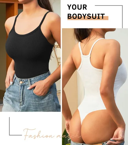 Vista 2 de YNNTHY 3 Piece Women's Sleeveless Bodysuits Ribbed Scoop Neck Racer Back Tank Tops