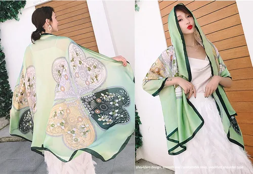 Vista 3 de Pañoleta de moda 100% sedosa al tacto, pañoletas largas y ligeras, para mujeres, protección solar