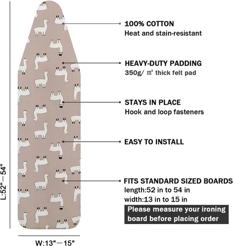 Vista 2 de Funda para tabla de planchar y almohadilla de tamaño estándar de 15 x 54 pulgadas, 3 pares de correas de cierre de , bordes elásticos, cubierta