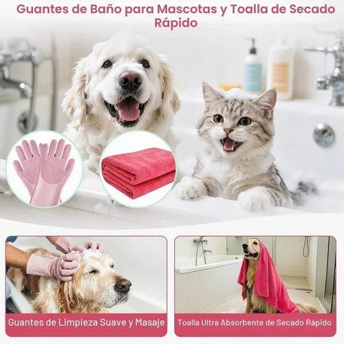 Vista 6 de 11 Piece Dog Grooming Kit - Hair, Nail, Massage Bath Supplies For Pets Cats Pink