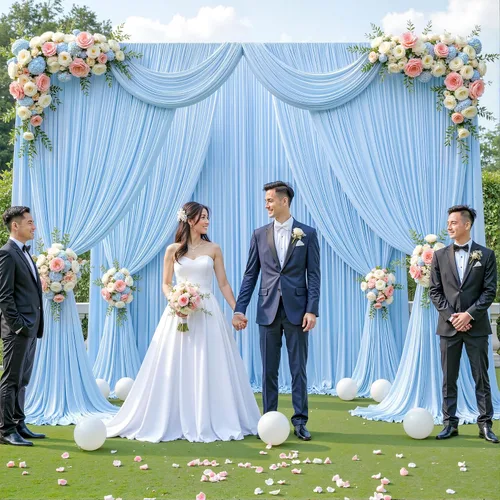 Vista 9 de 20 pies x 12 pies Cortinas de Telón de Fondo Azul Bebé Sin Arrugas para Bodas y Fiestas, Telón de Fondo de Tela Azul, Cortinas para Bodas