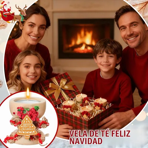 Vista 4 de Paquete de 25 velas de Navidad para regalo, tarro rústico de velas de Feliz Navidad, velas de té a granel con soporte de madera natural, decoración