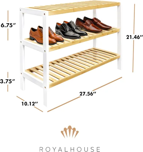 Vista 3 de RoyalHouse Zapatero de bambú, organizador de zapatos de 3 niveles, zapatero perfecto para sala de estar, armario, entrada, dormitorio