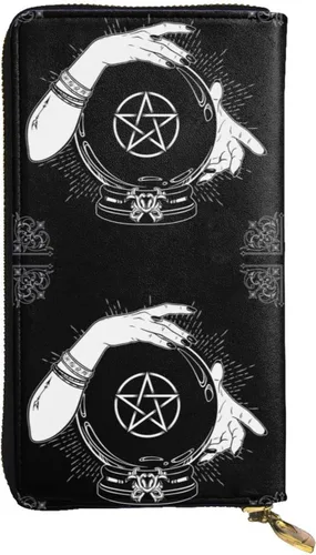 Vista 2 de Cartera larga con cremallera para mujer, con bola de cristal mágica, pentagrama, bruja, tarjetero grande para tarjetas de crédito