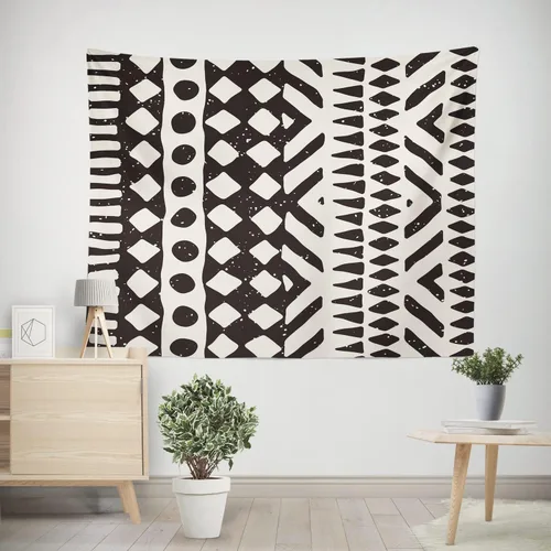 Vista 2 de Tapiz africano de tela de barro, arte para colgar en la pared, diseño tribal afrocéntrico étnico bohemio con elementos geométricos, tapices