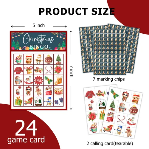 Vista 2 de Juegos de fiesta de bingo de Navidad, juegos de fiesta de Navidad para mujeres, 24 jugadores, suministros de fiesta de Navidad, actividades