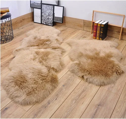 Vista 20 de HUAHOO Alfombra de piel de oveja genuina prémium Negra Real de Australia Piel de oveja natural de lujo, alfombra esponjosa de lana de cordero