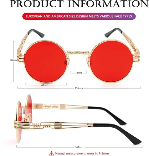 Vista 7 de AIEYEZO Gafas de sol redondas steampunk Circle Lennon Hippie marco de metal lente de bloqueo UV 100