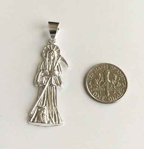 Vista 2 de LUXURYGOLD888 Colgante de plata de ley 925 para buena suerte 1.772 x 0.551 in Dije de Santa Muerte en plata 925 para buena suerte