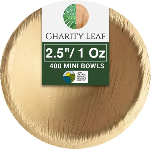 Vista 13 de Charity Leaf Mini tazón redondo de hoja de palma desechable de 3.5 pulgadas (25 piezas) Como bambú Todo natural y biodegradable Tablas