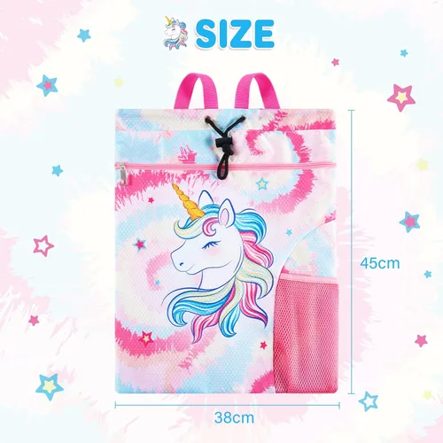Vista 7 de WAWSAM Mermaid Gym - Mochila con cordón, Unicornio Rosa, Mochila con cordón para gimnasio