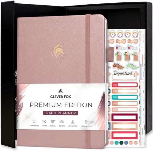 Vista 8 de Clever Fox Agenda Diaria, edición superior. - Planificador diario de lujo con horario por hora, organizador personal, diario de productividad