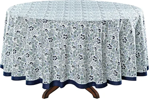 Vista 6 de Ridhi Mantel redondo con estampado de bloques a mano, color azul vaquero Azul Denim
