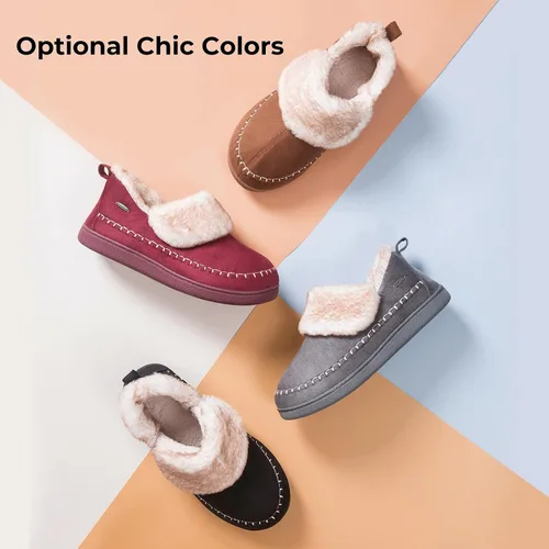 Vista 8 de HomeTop Pantuflas de microgamuza para mujer, con forro de sherpa de espuma viscoelástica