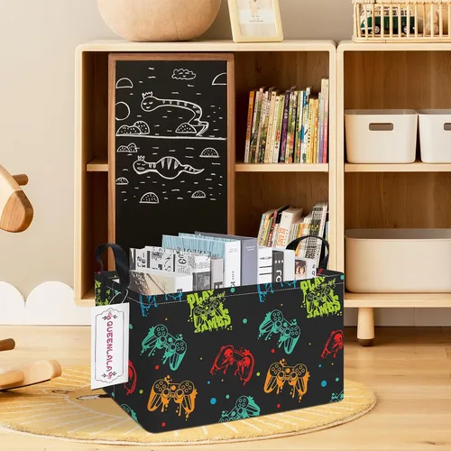 Vista 4 de QUEENLALA Cesta para la colada rectangular/Cesta para la ropa sucia plegable para habitación de niños, para organizar o almacenar, para juguetes