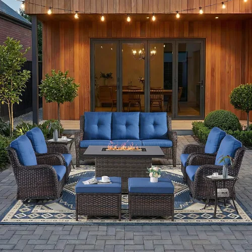 Vista 87 de HUMMUH Juego de 2 Sillas Giratorias Mecedoras de Mimbre para Patio Exterior, Juego de Muebles de Sillas Mecedoras de Ratán (Marrón, Azul) 50,000