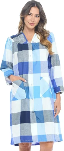 Vista 11 de Casual Nights Vestido largo de franela con botones florales en la parte delantera, manga larga, bata de casa holgada para mujer Floral azul