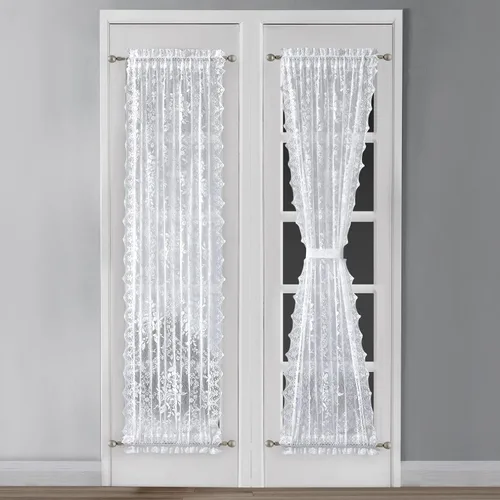 Vista 10 de Warm Home Designs Cortinas negras para puerta francesa. El par de cortinas de encaje con rosas inglesas viene con 2 alzapaños gratis. Las cortinas